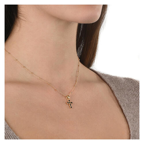 Golden cross necklace with black zircon silver 925, Agios 2