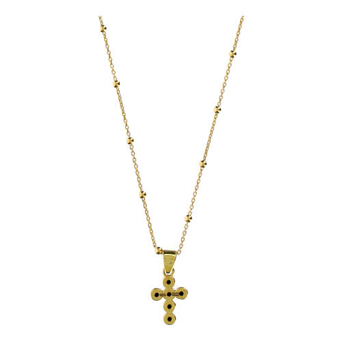 Golden cross necklace with black zircon silver 925, Agios 3