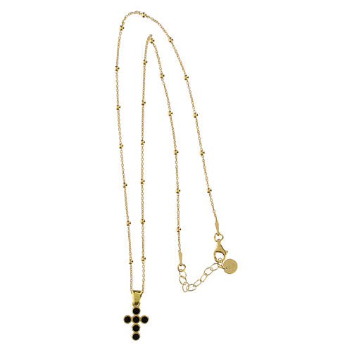 Golden cross necklace with black zircon silver 925, Agios 4