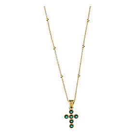 Collana dorata croce zirconi verde smeraldo argento 925 Agios