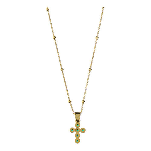 925 Silver Gold-Plated Cross Necklace with Emerald Green Zircons by Agios 3