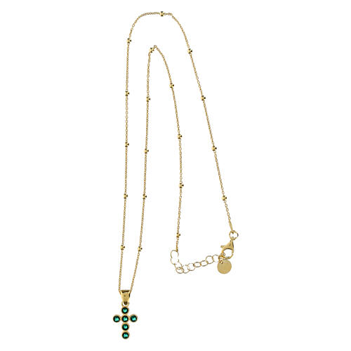 925 Silver Gold-Plated Cross Necklace with Emerald Green Zircons by Agios 4