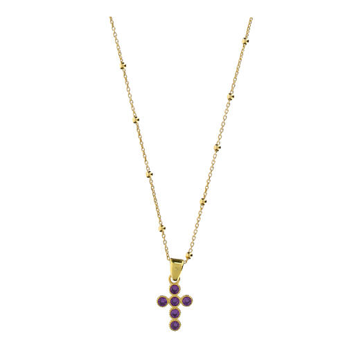 Gold plated necklace by Benedictus, cross of purple rhinestones and 925 silver 1