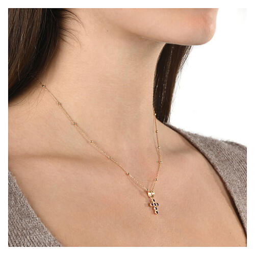 Collana dorata croce zirconi viola argento 925 Benedictus 4