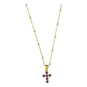 Golden Cross Necklace with Purple Zircons 925 Silver by Agios