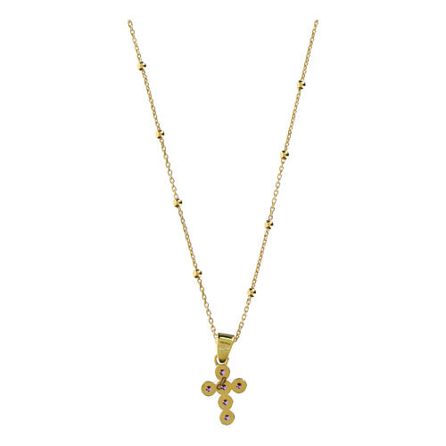Golden Cross Necklace with Purple Zircons 925 Silver by Agios 3