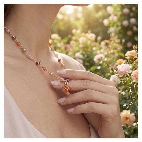 Gold plated necklace by Benedictus with orange rhinestone cross, 925 silver 2