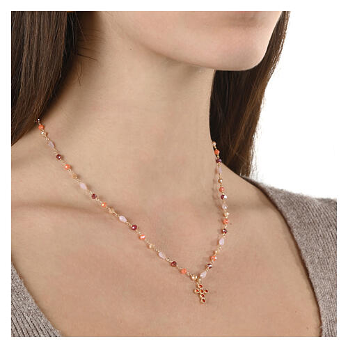 Collier doré croix zircons orange argent 925 Agios 2