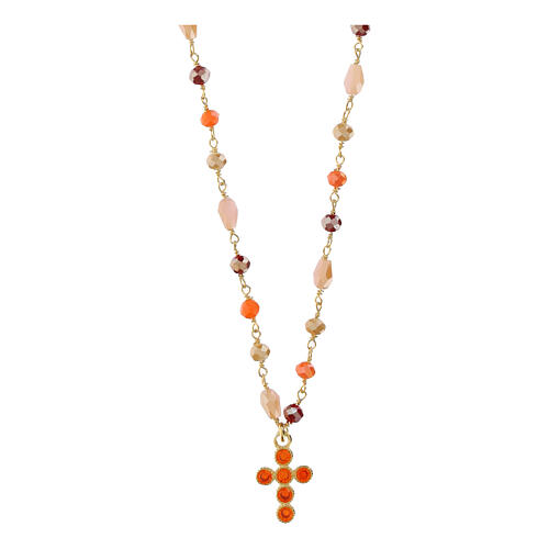 Colar dourado cruz zircões laranja prata 925 Benedictus 1