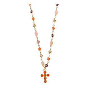 Golden Cross Necklace with Orange Zircons 925 Silver by Agios