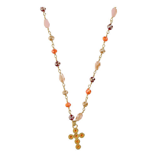 Golden Cross Necklace with Orange Zircons 925 Silver by Agios 3
