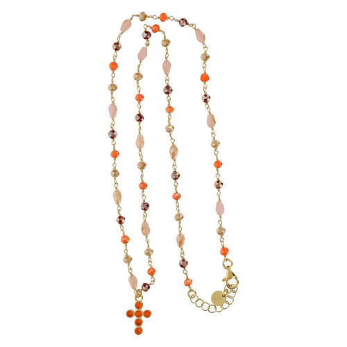Golden Cross Necklace with Orange Zircons 925 Silver by Agios 4