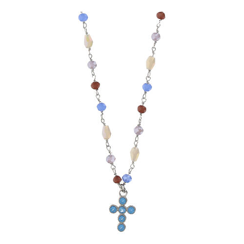 Collier doré croix zircons bleu ciel argent 925 Agios 1