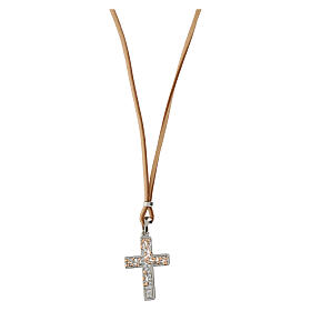 Collana pelle beige croce albero vita argento 925 Agios