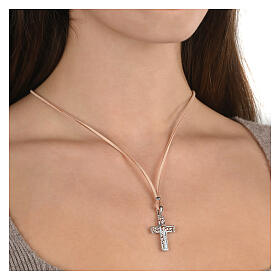 Collana pelle beige croce albero vita argento 925 Agios