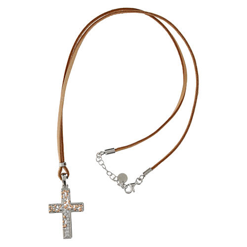 Collana pelle beige croce albero vita argento 925 Agios 4