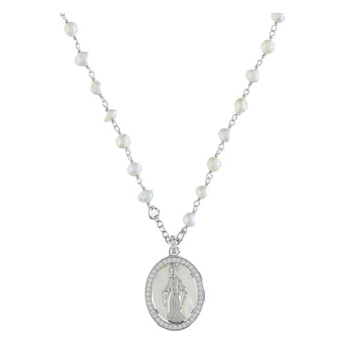 Collar perlas plata 925 Agios Virgen Milagrosa 1