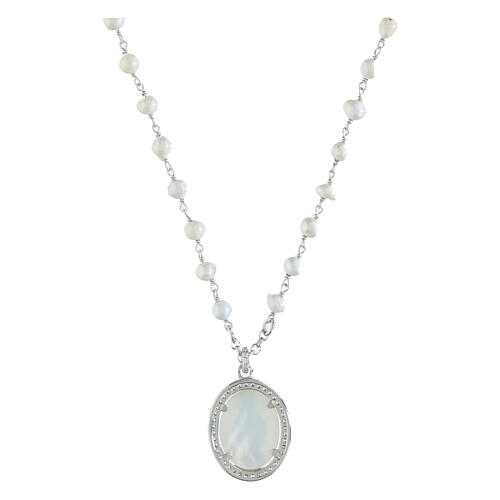925 Silver Pearl Miraculous Mary Necklace, Agios 3