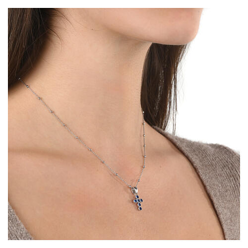 925 Silver Cross Necklace with Blue Zircons by Agios 2