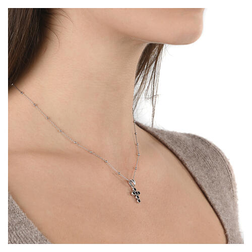 925 Silver Cross Necklace with Black Zircons by Agios 2