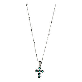 Halskette mit Kreuzanhänger, smaragdgrüne Zirkonia, 925er Silber, Benedictus