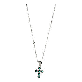 Collier argent 925 croix zircons vert émeraude Agios