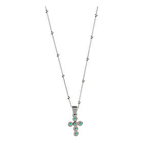 Collier argent 925 croix zircons vert émeraude Agios