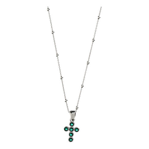 Collier argent 925 croix zircons vert émeraude Agios 1