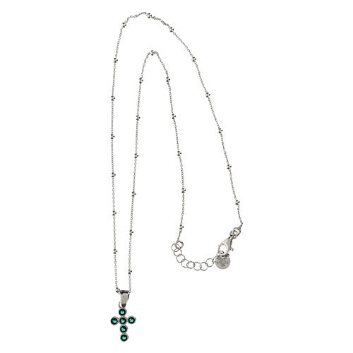 Collier argent 925 croix zircons vert émeraude Agios 3