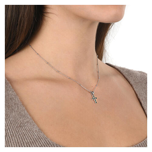 925 Silver Cross Necklace with Emerald Green Zircons by Benedictus 2