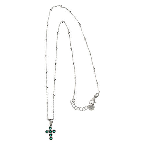 925 Silver Cross Necklace with Emerald Green Zircons by Benedictus 4
