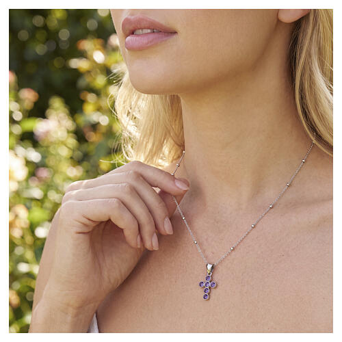 Collier argent 925 croix zircons violets Benedictus 2