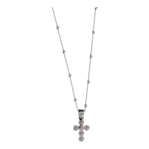 Collier argent 925 croix zircons violets Benedictus 3