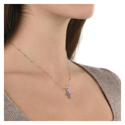 Collier argent 925 croix zircons violets Benedictus 4
