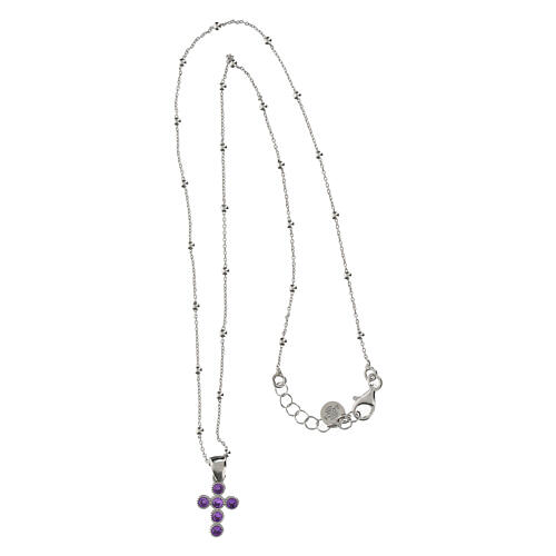 Collier argent 925 croix zircons violets Benedictus 5