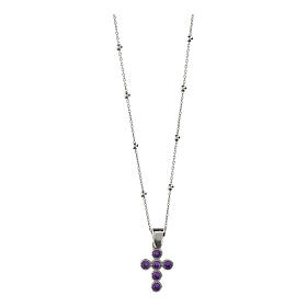 Collana argento 925 croce zirconi viola Agios