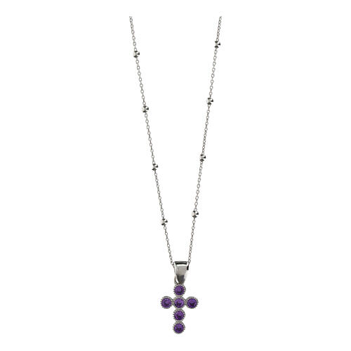 925 Silver Cross Necklace with Purple Zircons by Agios 1