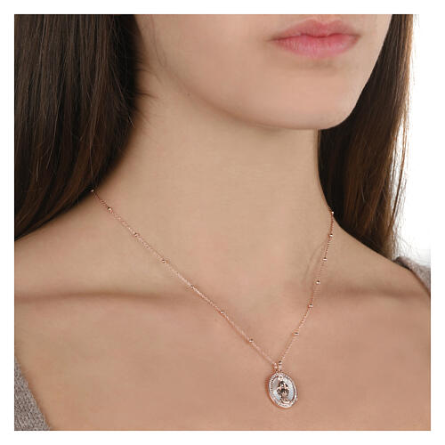 Collar rosado Benedictus Virgen Milagrosa plata 925 4