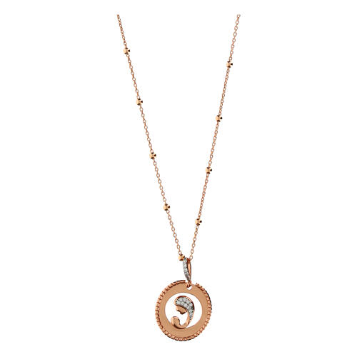 925 Silver Rose Gold Virgin Mary and Child Zircon Necklace by Agios 1