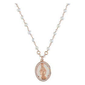 Collar perlas rosadas Agios Virgen Milagrosa plata 925