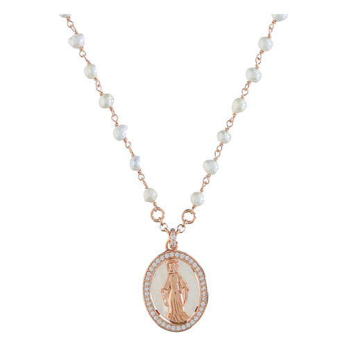 Rose pearl Miraculous Mary necklace 925 silver, Agios 1