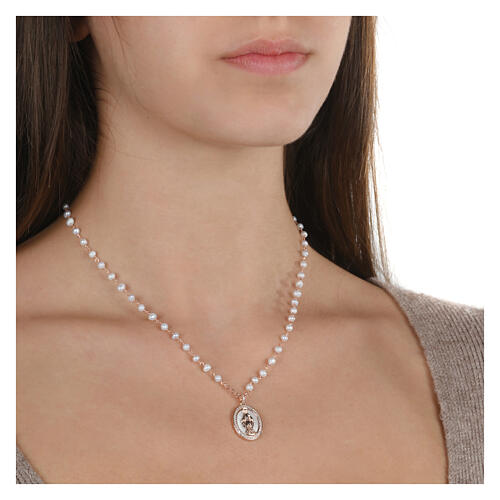 Rose pearl Miraculous Mary necklace 925 silver, Agios 2