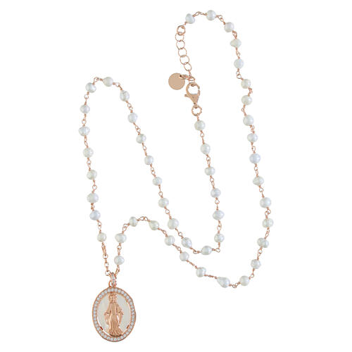 Rose pearl Miraculous Mary necklace 925 silver, Agios 4