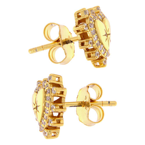 Gold plated stud earrings by Agios, heart with white rhinestones 3