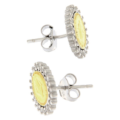 Agios earrings, gold plated Miraculous medal with white rhinestones 3