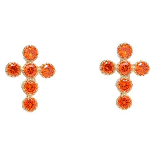 Boucles d'oreilles dorées croix zircons oranges Agios 1