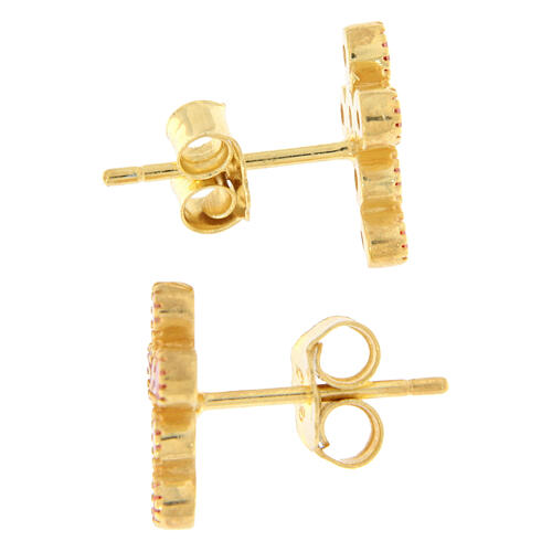 Boucles d'oreilles dorées croix zircons oranges Agios 3