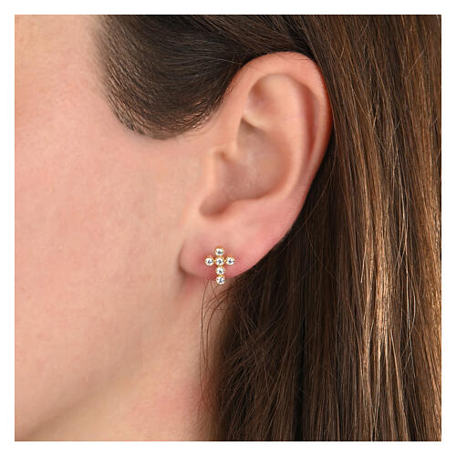 Clous d'oreilles dorés croix zircons blancs Agios 2