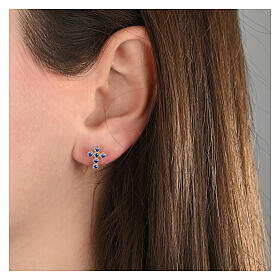 Ohrstecker, Kreuzform, mit blauen Zirkonia, 925er Silber, vergoldet, Agios