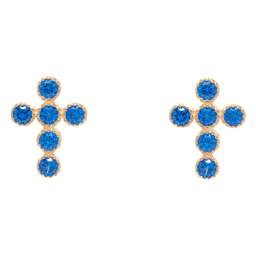 Orecchini dorati croci zirconi blu Agios 1